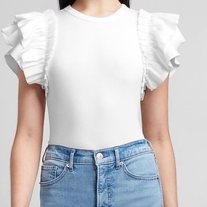 Express Ribbed Ruffle Sleeve Top-White{NWOT}